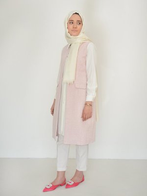 Perla Tüvit Pembe Simli Yelek