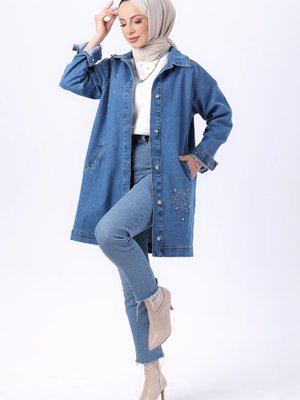 Mavı Kar Yıkama Flotalı Kot Ceket