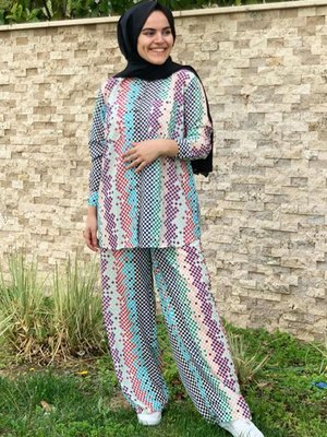 Mavi Özgün Desenli Pantolon