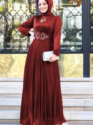 Bordo Abiye Elbise