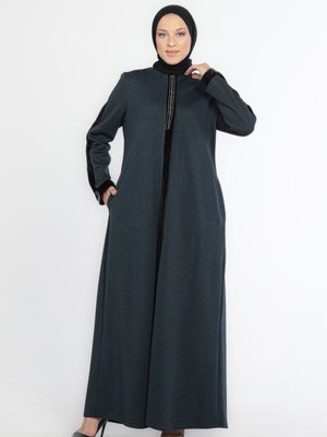 Kürklü Taşlı Lacivert Kışlık Ferace Kürklü Taşlı Lacivert Kışlık Ferace