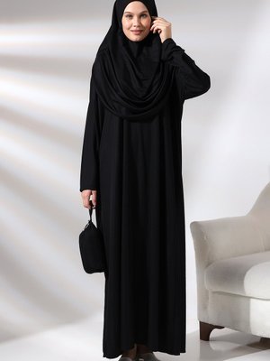 Tek Parça Çantalı Namaz Elbisesi Siyah Tek Parça Çantalı Namaz Elbisesi Siyah