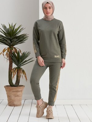 Varak Detaylı Eşofman Takımı Haki Varak Detaylı Eşofman Takımı Haki