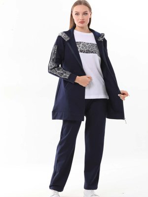 Leopar Pul Payet Detaylı Lacivert Renk Günlük Lü Spor Takım