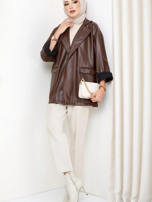 Oversize Deri Ceket Kahverengi Oversize Deri Ceket Kahverengi