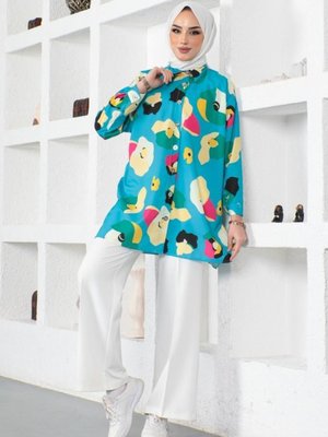 Desenli Gömlek Turkuaz