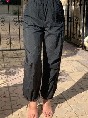 Siyah Paraşüt Jogger Pantolon