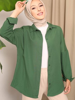 Zümrüt Yeşili Salaş Basic Gömlek