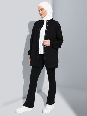 Siyah Refka Basic Pamuklu Dik Yaka Kap
