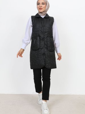 Bebe Yaka Kapitone Yelek Siyah