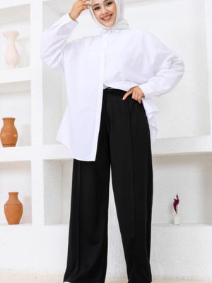 Kadın Siyah Bol Paça Pantolon T