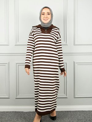 Kahverengi Çizgili Elbise