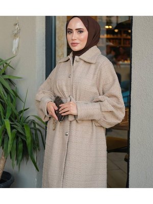 Kadın Düğmeli Kuşaklı Kaban