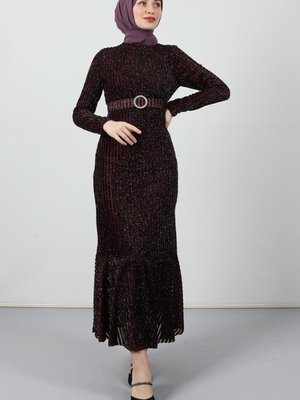 Etek Ucu Volanlı Elbise Koyu Bordo Etek Ucu Volanlı Elbise Koyu Bordo