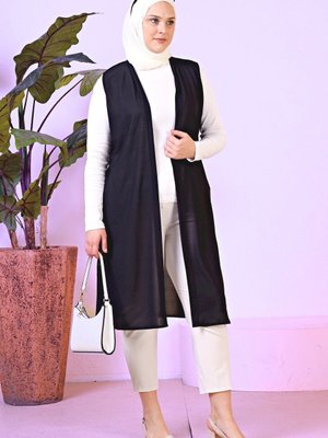 Kadin Tesettur Giyim Buyuk Beden Yazlik Anne Yelek Siyah