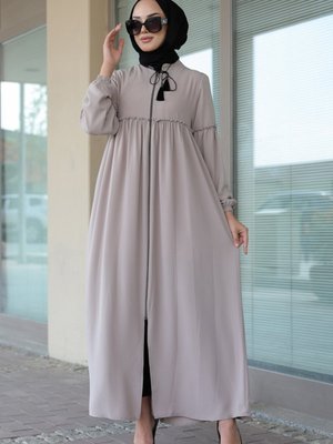 Lal Fırfır Detaylı Fermuarlı Kolu Lastikli Vizon