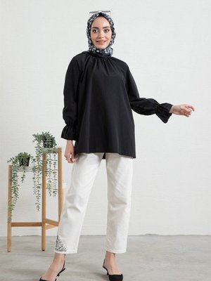 Kolu Büzgülü Poplin Gömlek