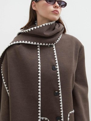 Maya Nakışlı Kaşe Kaban Acı Kahve