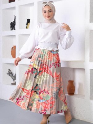 Desenli Piliseli Etek Çağla