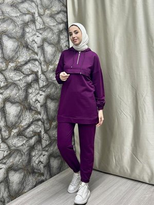 Önden Yarım Fermuarlı Eşofman Takımı Mor Önden Yarım Fermuarlı Eşofman Takımı Mor