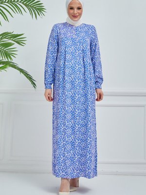 Beyaz Yonca Desenli Robalı Elbise