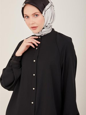 Kolu Kurdeli Yarım Reglan Gömlek Siyah