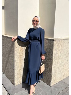 Lacivert Volenli Elbise