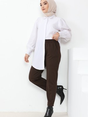 Zülal Beli Lastikli Cepli Pantolon 651 - Acı Kahve