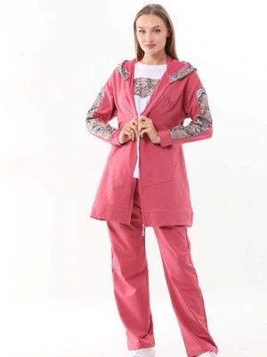 Leopar Pul Payet Detaylı Pudra Renk Günlük Lü Spor Takım