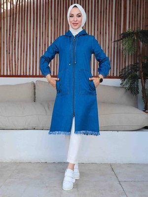 Kapşon Detaylı Açık Kot Kap