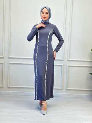 İncili Elbise Gri İncili Elbise Gri