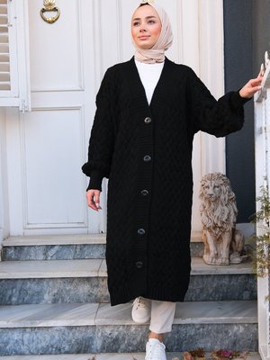 Örgü Detaylı Oversize Uzun Hırka Siyah Örgü Detaylı Oversize Uzun Hırka Siyah