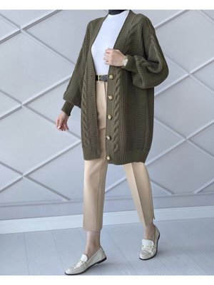 Haki Yeşil Kışlık Triko Hırka