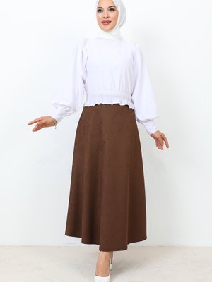 Süet Mevlana Etek Kahverengi