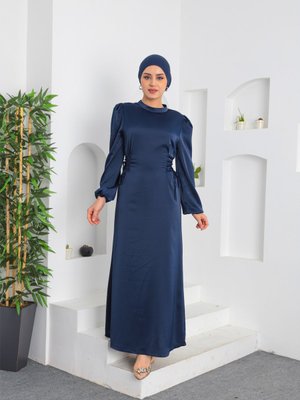 Yandan Biyeli Bağlamalı Saten Elbise