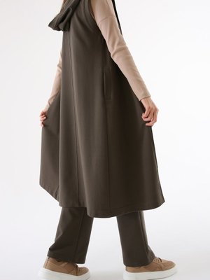 Soft Haki Omuz Şeritli Fermuarlı Yelek