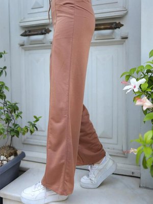 Çimalı Bol Paça Pantolon Eşofman Kahve