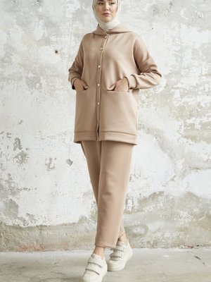 Melvina Cepli Kapüşonlu Scuba Takım Bej Melvina Cepli Kapüşonlu Scuba Takım Bej
