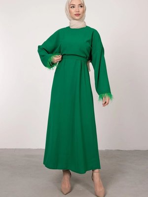 Kolu Tüllü Tesettür Elbise