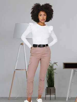 Pembe Kemerli Kargo Cepli Paçası Lastikli Pantolon Pembe Kemerli Kargo Cepli Paçası Lastikli Pantolon