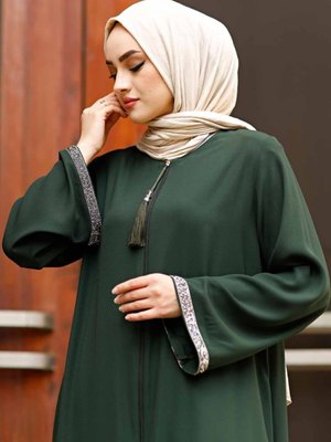 Taş Kollu Ferace Uzun Kollu Fermuar Yere Kadar Türkiye İslami Moda