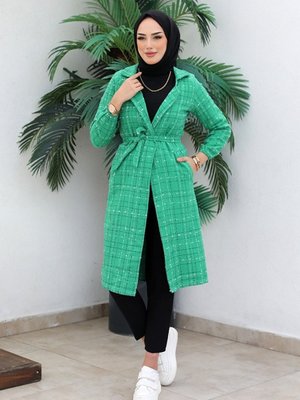 Çizgi Detay Kemerli Tüvit Kap Yeşil