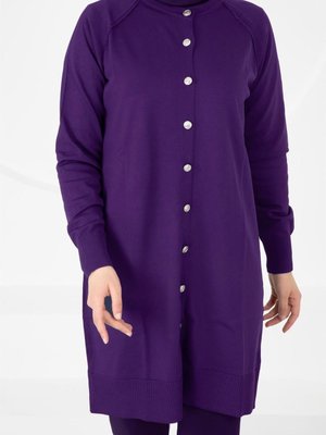 Merserize Triko Hırka Orta Boy H Mor