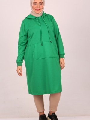 Benetton Büyük Beden Kanguru Cepli İki İplik Tunik