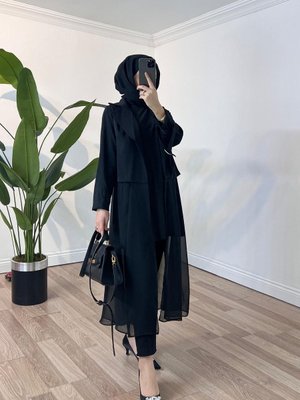 Tül Detay Tasarım Ceket Siyah