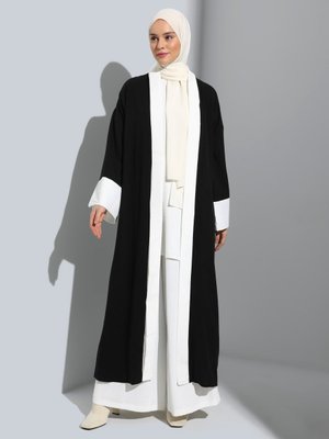 Siyah Beyaz Aerobin Rahat Kalıp Kaftan Ferace