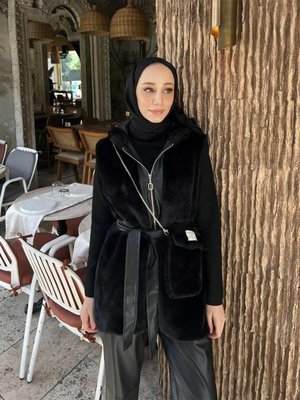 Kürk Yelek Siyah