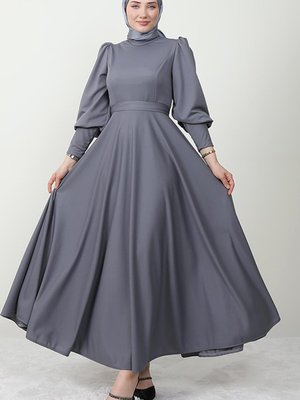 Mina Tesettür Elbise Gri