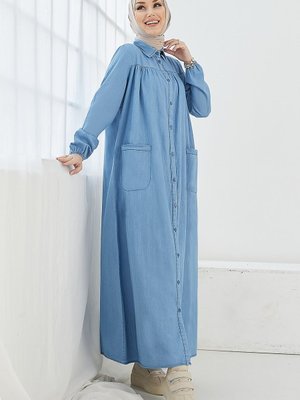 Mayra Robalı Cepli Kot Elbise Açık Mavi