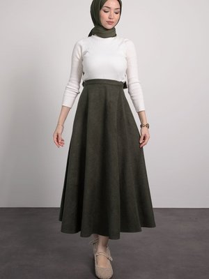 Kaşe Kumaş Etek Haki